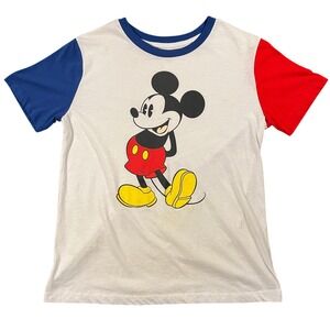 Disney Mickey Mouse Colorblock Graphic T-Shirt White Blue Red Womens S